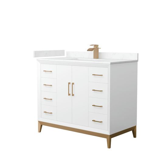 Amici 42 Inch Bathroom Vanity, Carrara Cultured Marble Countertop, Bronze Trim