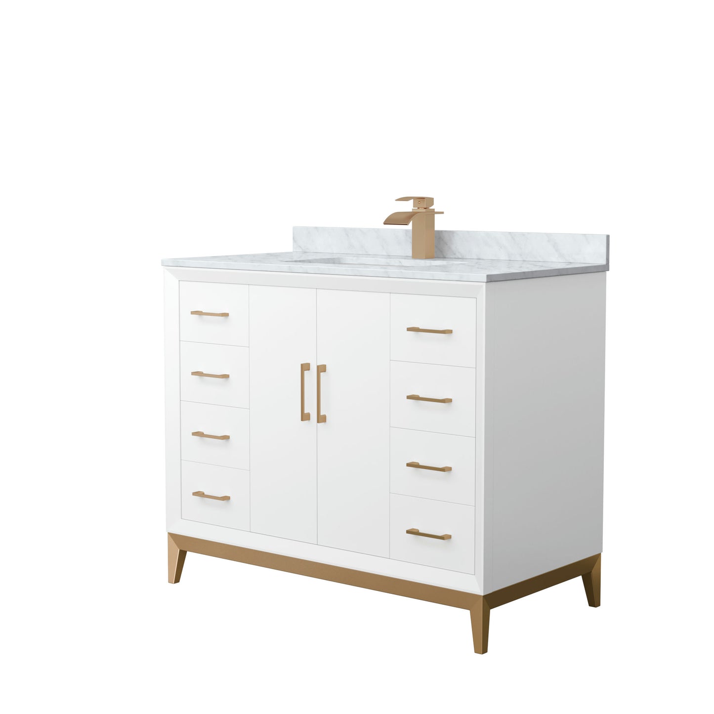 Amici 42 Inch Single Bathroom Vanity, Carrara Marble Countertop, Bronze Trim