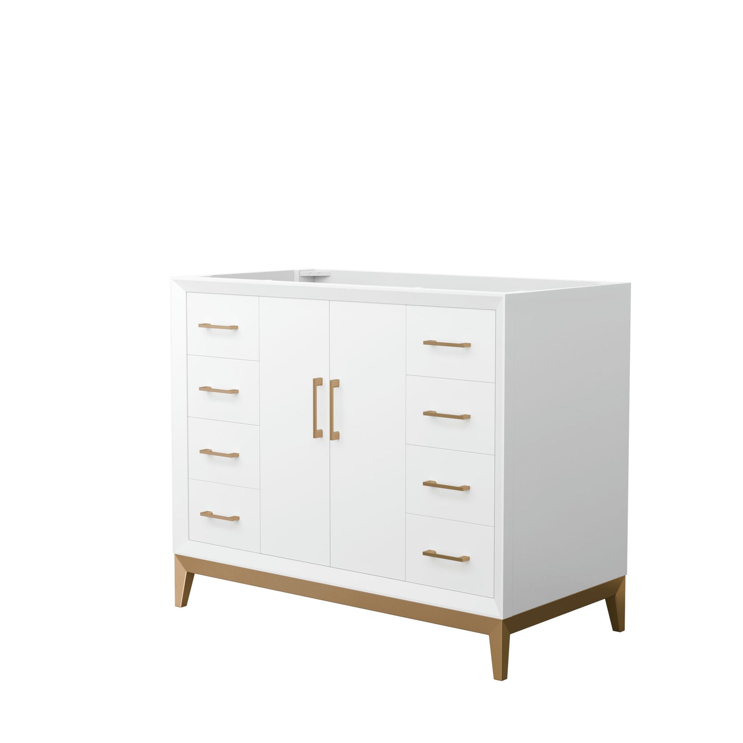 Amici 42 Inch Single Bathroom Vanity in White, No Sink, Satin Bronze Trim