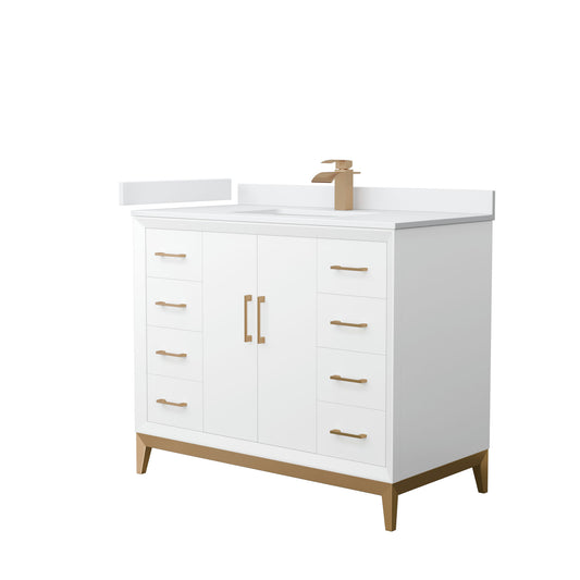 Amici 42 Inch Single Bathroom Vanity, Cultured Marble Countertop, Bronze Trim