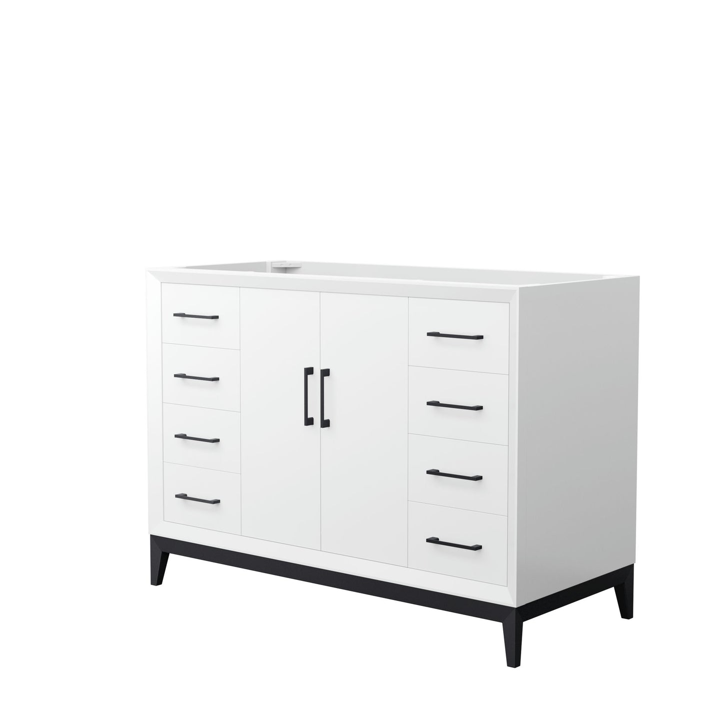 Amici 48 Inch Single Bathroom Vanity in White, No Sink, Matte Black Trim