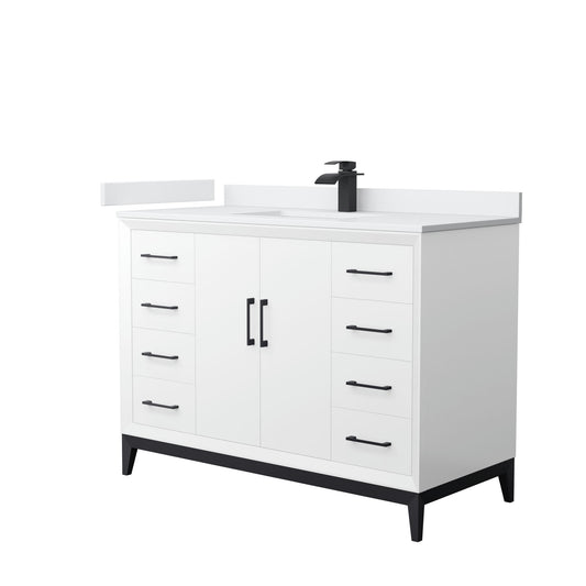 Amici 48 Inch Single Bathroom Vanity, Cultured Marble Countertop, Black Trim