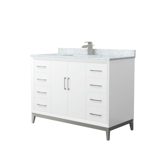 Amici 48 Inch Bathroom Vanity, Carrara Marble Countertop, Brushed Nickel Trim