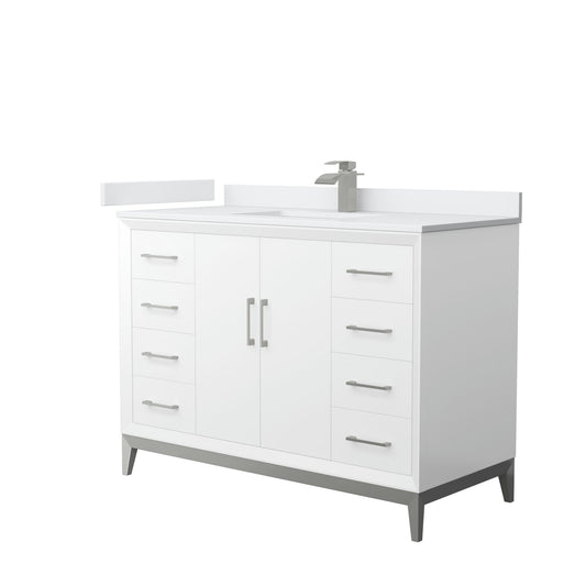 Amici 48 Inch Bathroom Vanity, Cultured Marble Countertop, Brushed Nickel Trim