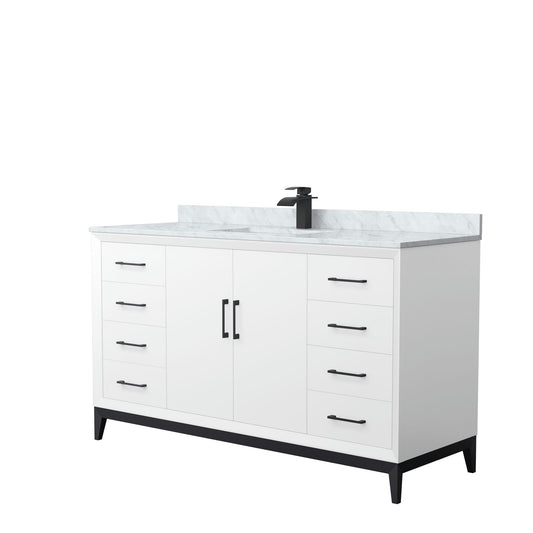 Amici 60 Inch Single Bathroom Vanity, Carrara Marble Countertop, Black Trim