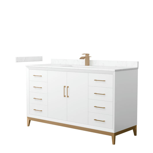 Amici 60 Inch Bathroom Vanity, Carrara Cultured Marble Countertop, Bronze Trim