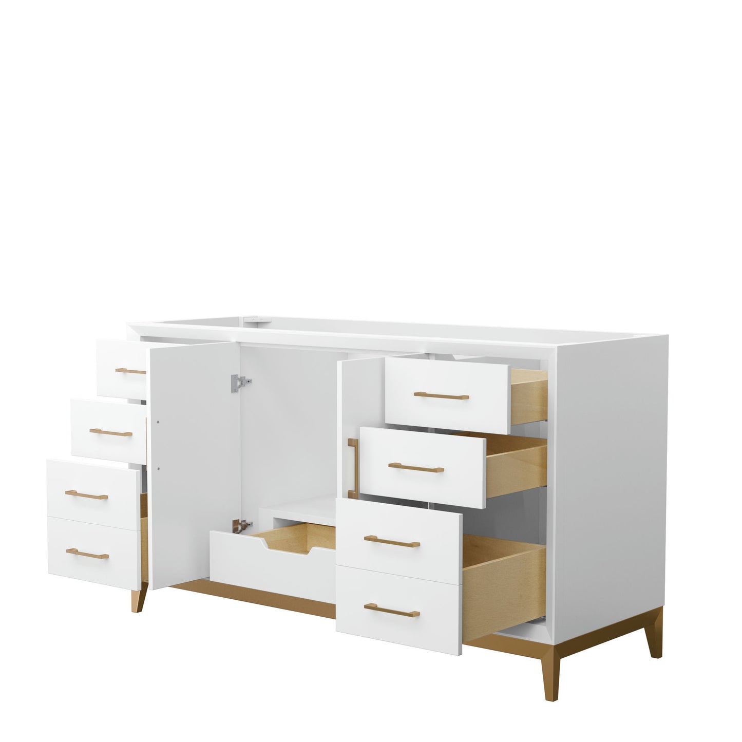 Amici 60 Inch Single Bathroom Vanity in White, No Sink, Satin Bronze Trim