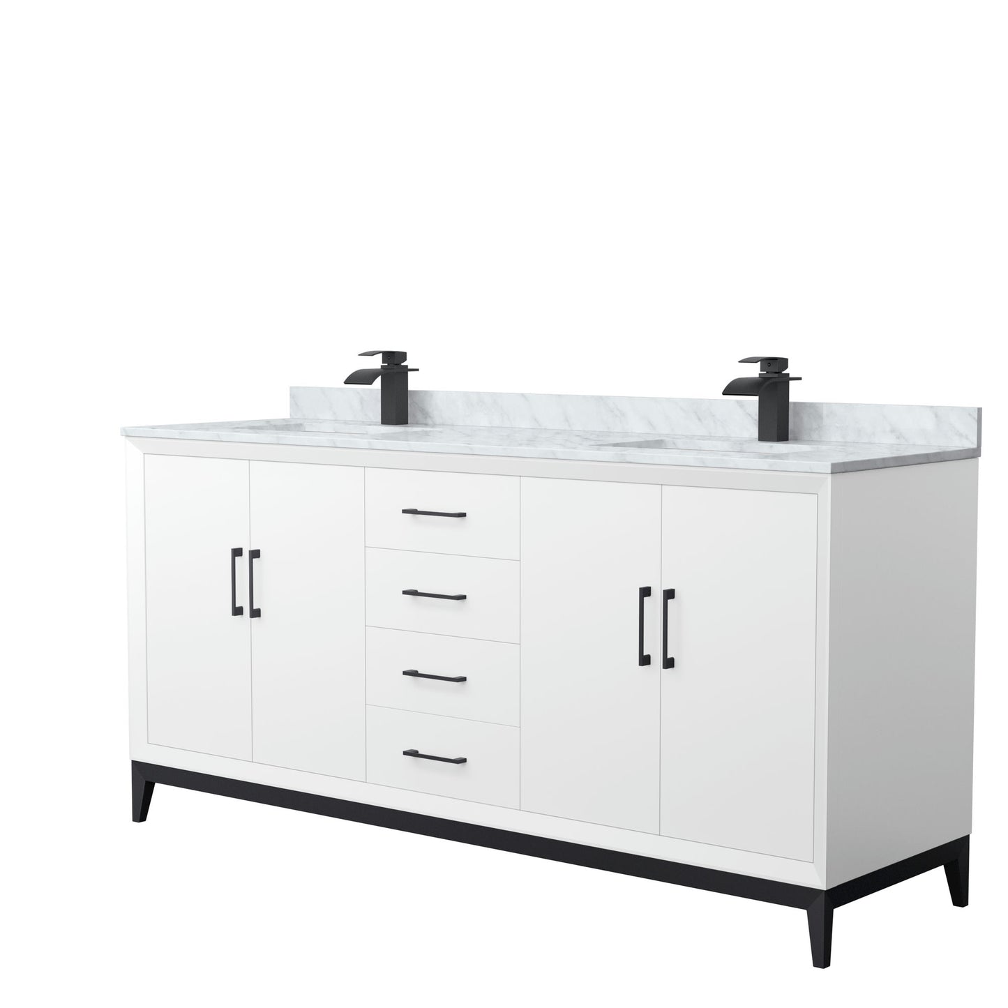 Amici 72 Inch Double Bathroom Vanity, Carrara Marble Countertop, Black Trim