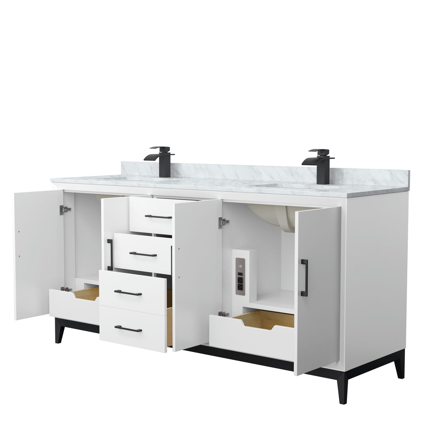 Amici 72 Inch Double Bathroom Vanity, Carrara Marble Countertop, Black Trim