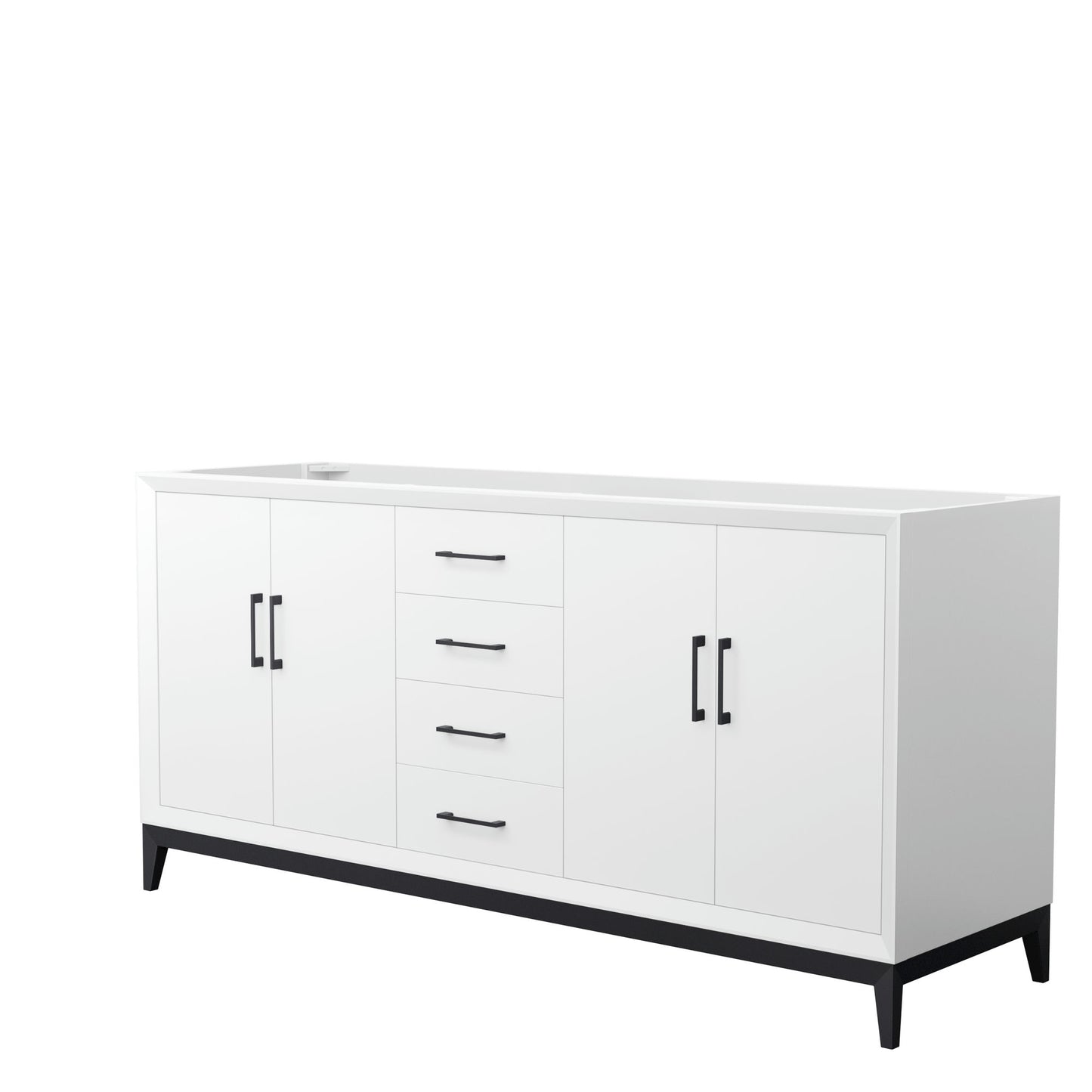 Amici 72 Inch Double Bathroom Vanity in White, No Sink, Matte Black Trim