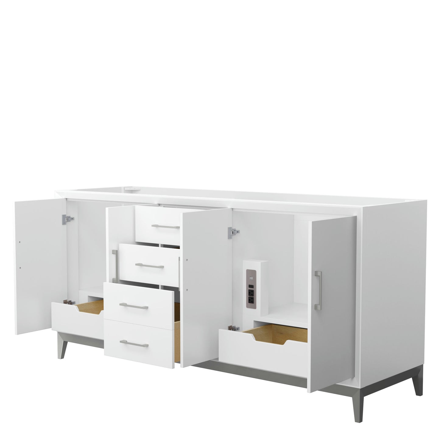 Amici 72 Inch Double Bathroom Vanity in White, No Sink, Brushed Nickel Trim