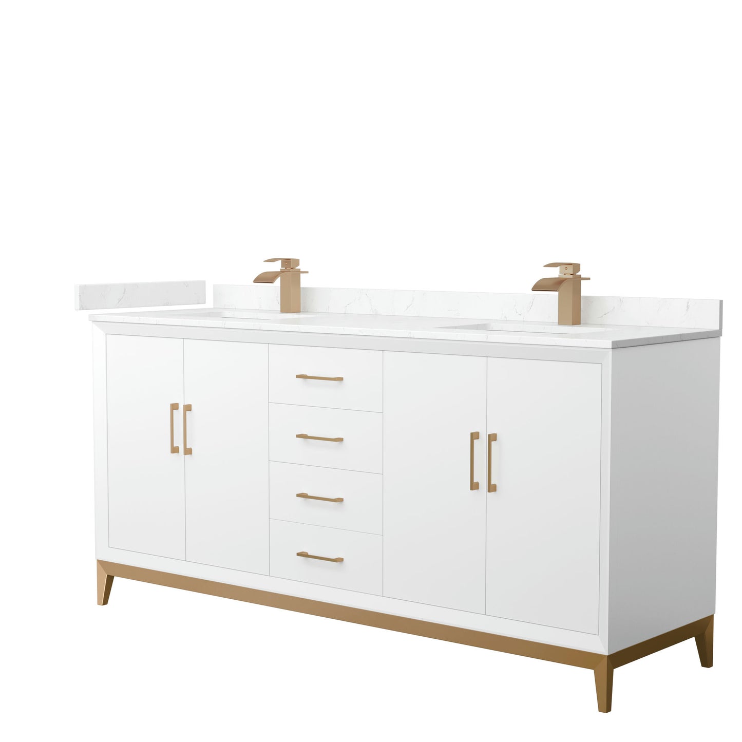 Amici 72 Inch Bathroom Vanity, Carrara Cultured Marble Countertop, Bronze Trim