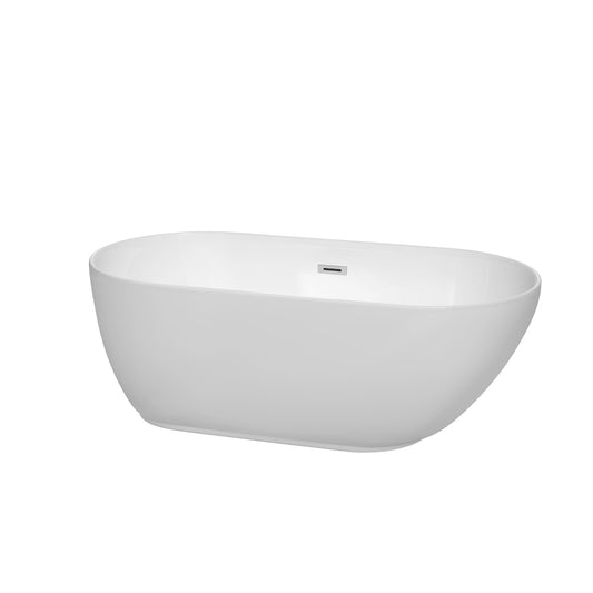 Melissa 60" Freestanding Bathtub in White, Polished Chrome Drain, Overflow Trim