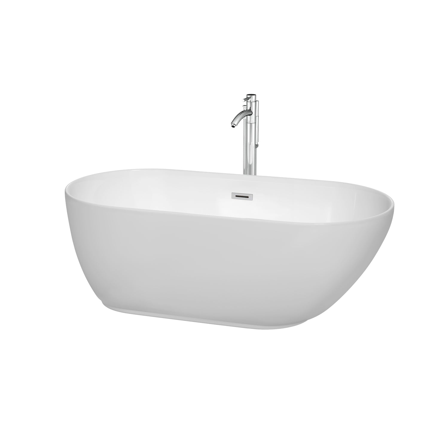 Melissa 60" Freestanding Bathtub in White, Faucet, Overflow Trim in Chrome