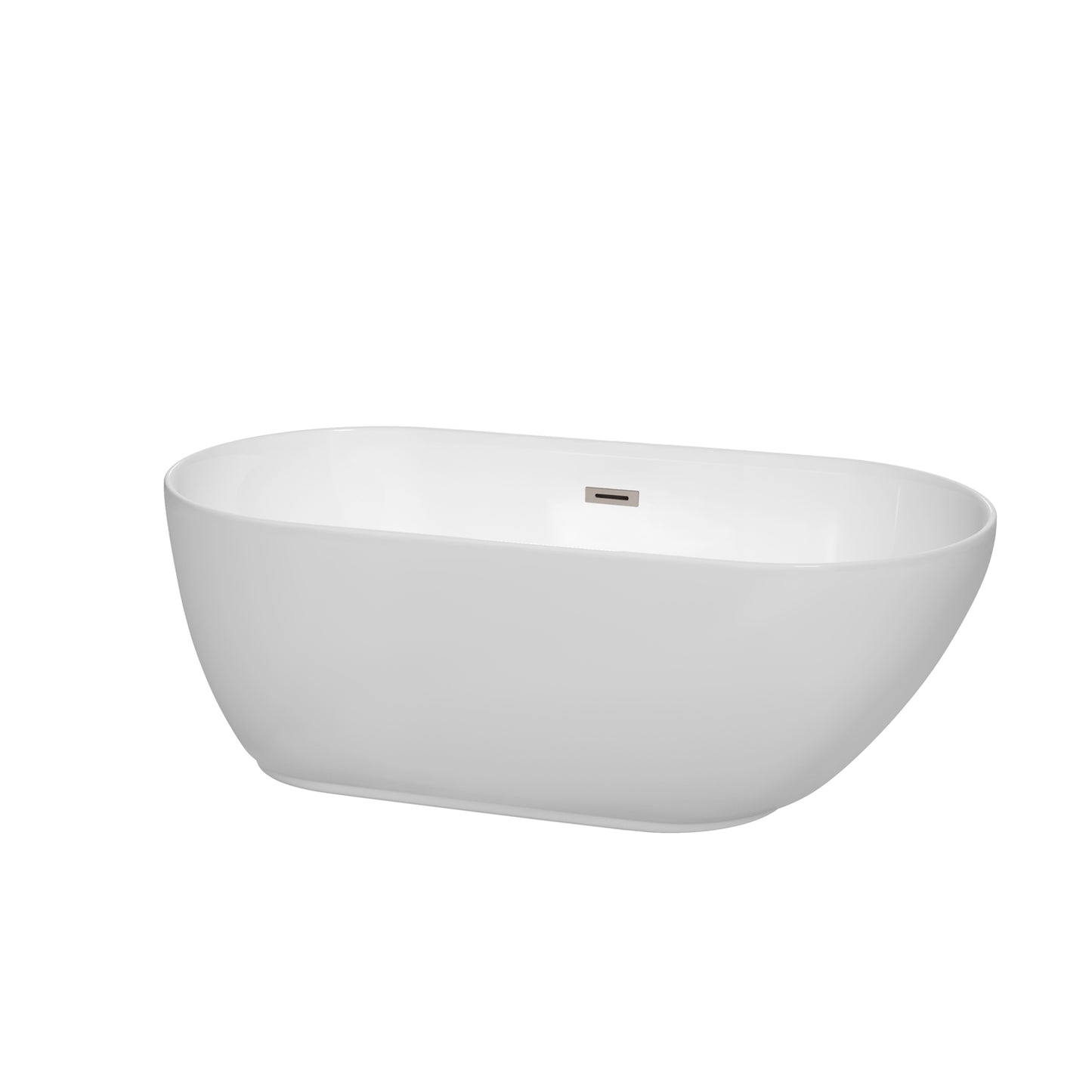 Melissa 60" Freestanding Bathtub in White, Brushed Nickel Drain, Overflow Trim