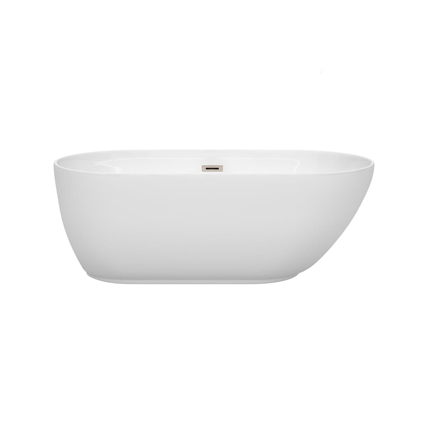 Melissa 60" Freestanding Bathtub in White, Brushed Nickel Drain, Overflow Trim