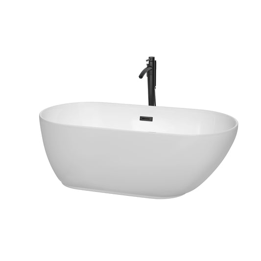 Melissa 60" Freestanding Bathtub in White, Overflow Trim in Matte Black