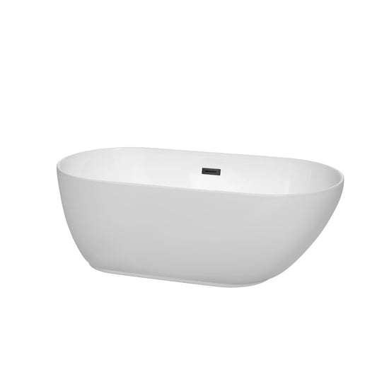 Melissa 60" Freestanding Bathtub in White, Matte Black Drain, Overflow Trim