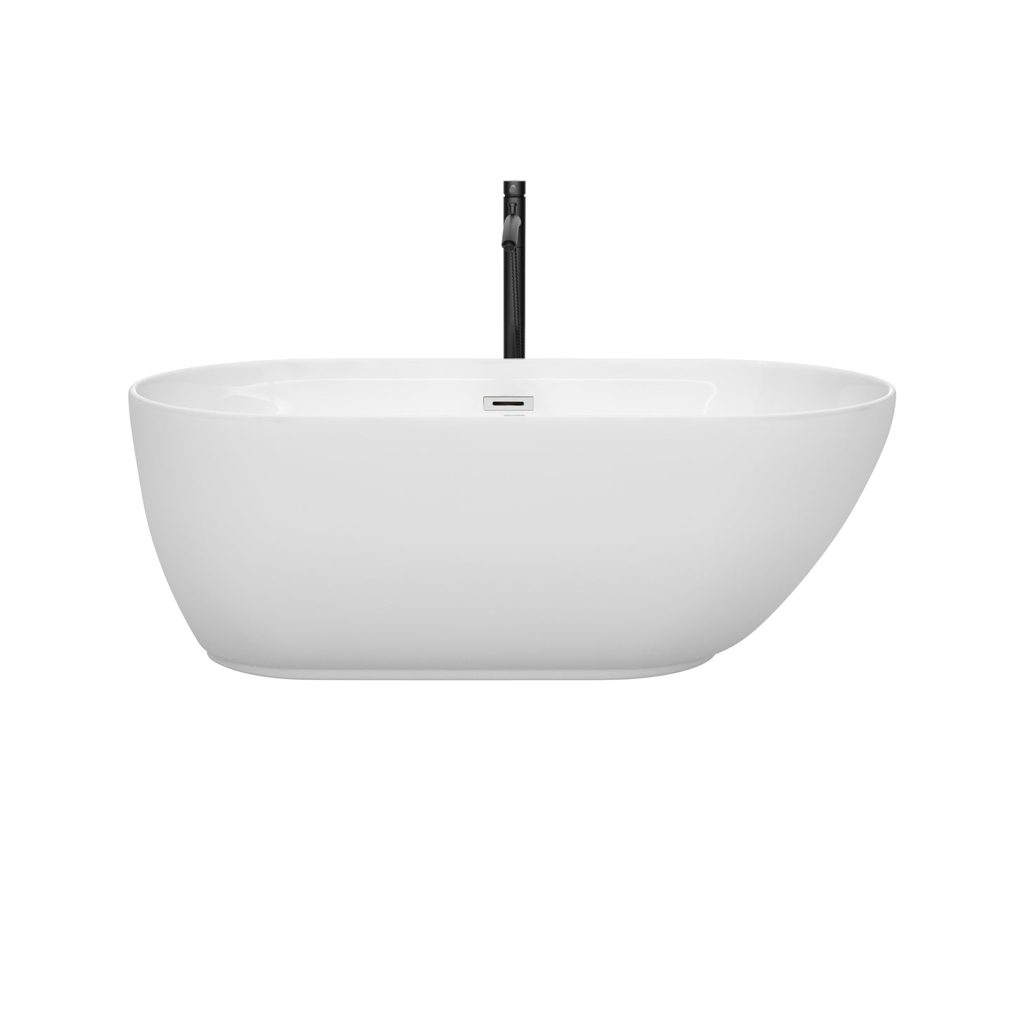 Melissa 60" Freestanding Bathtub in White, Polished Chrome Trim, Faucet in Black