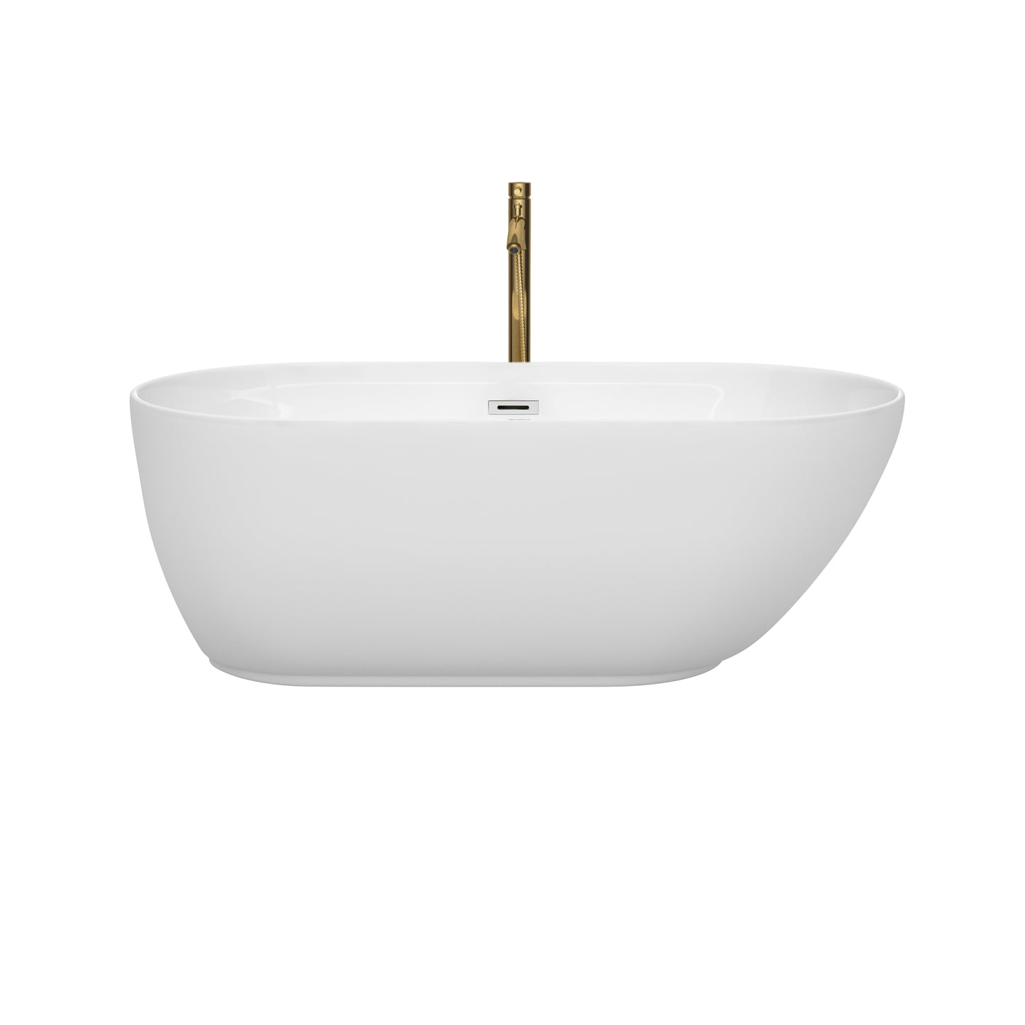 Melissa 60" Freestanding Bathtub in White, Chrome Trim, Faucet in Brushed Gold