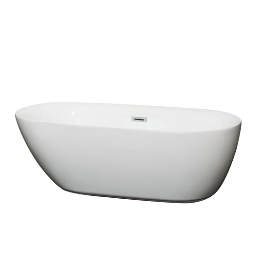 Melissa 65" Freestanding Bathtub in White, Polished Chrome Drain, Overflow Trim