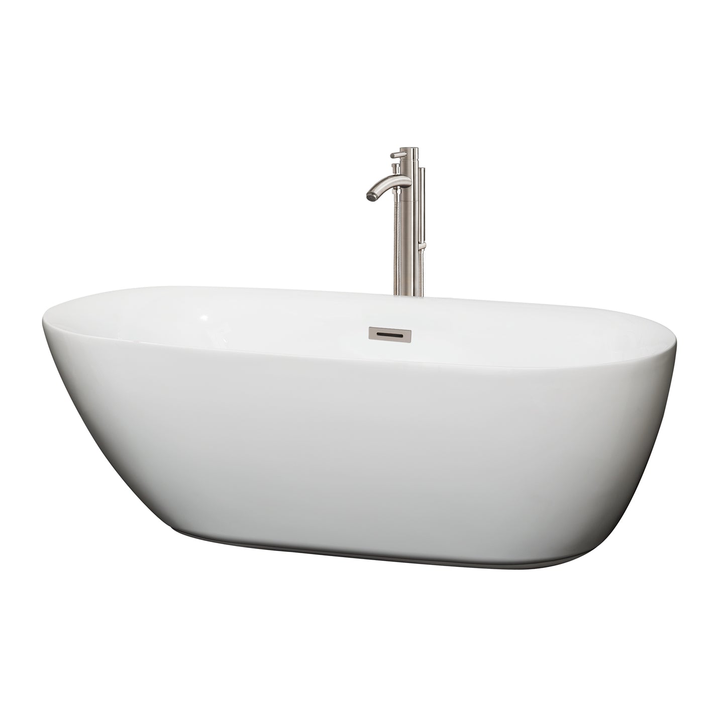 Melissa 65" Freestanding Bathtub in White, Faucet, Overflow Trim in Nickel