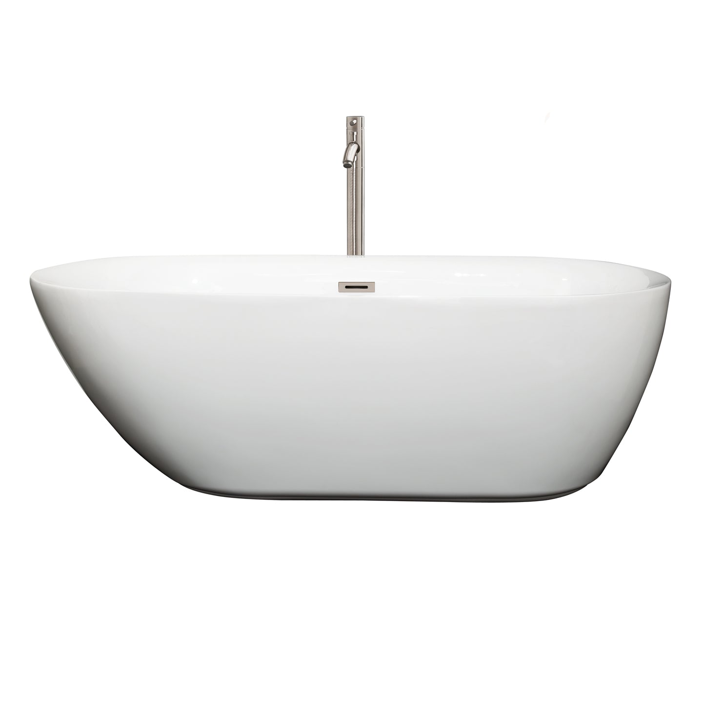 Melissa 65" Freestanding Bathtub in White, Faucet, Overflow Trim in Nickel