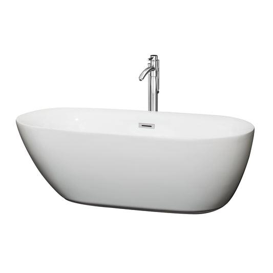 Melissa 65" Freestanding Bathtub in White, Faucet, Overflow Trim in Chrome