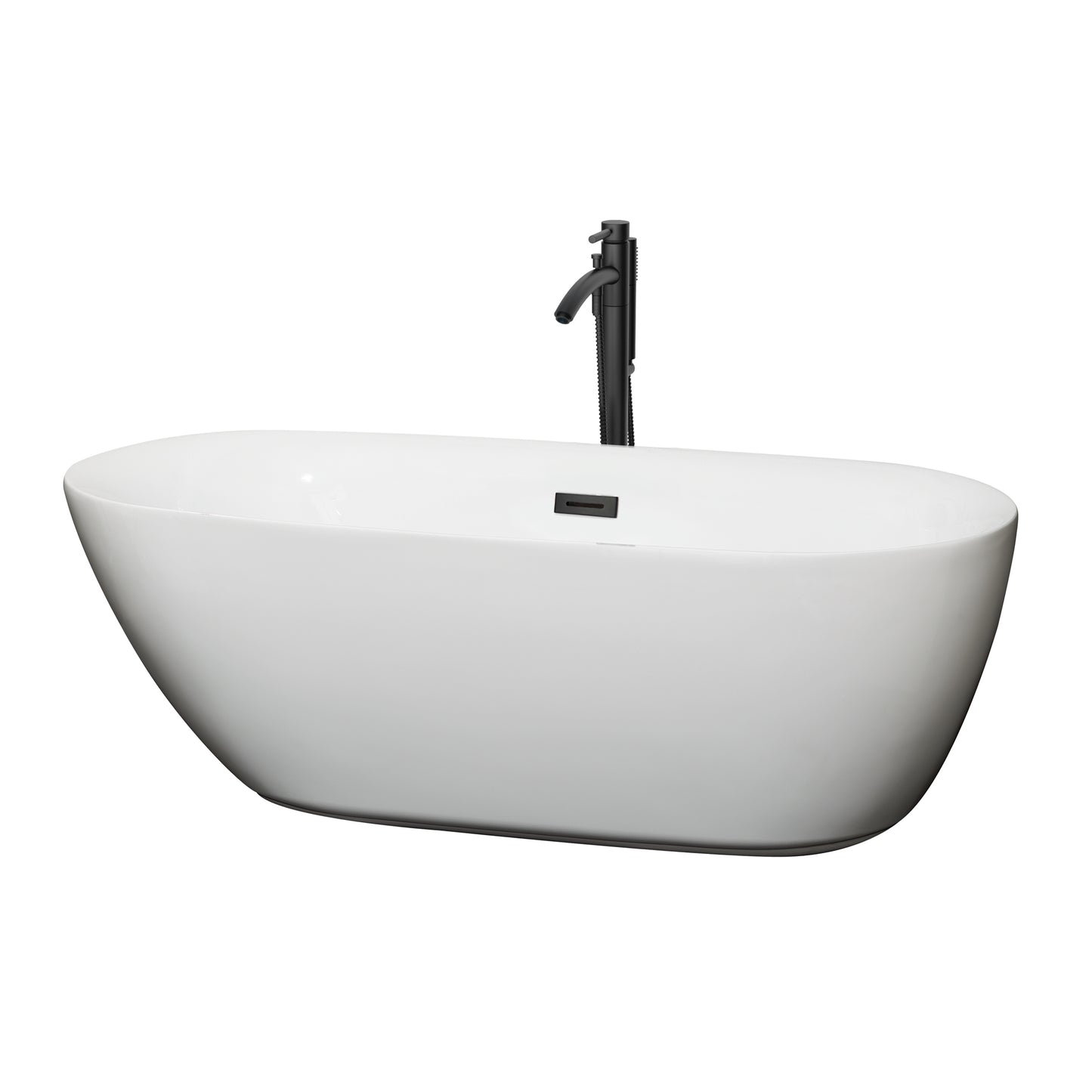 Melissa 65" Freestanding Bathtub in White, Overflow Trim in Matte Black