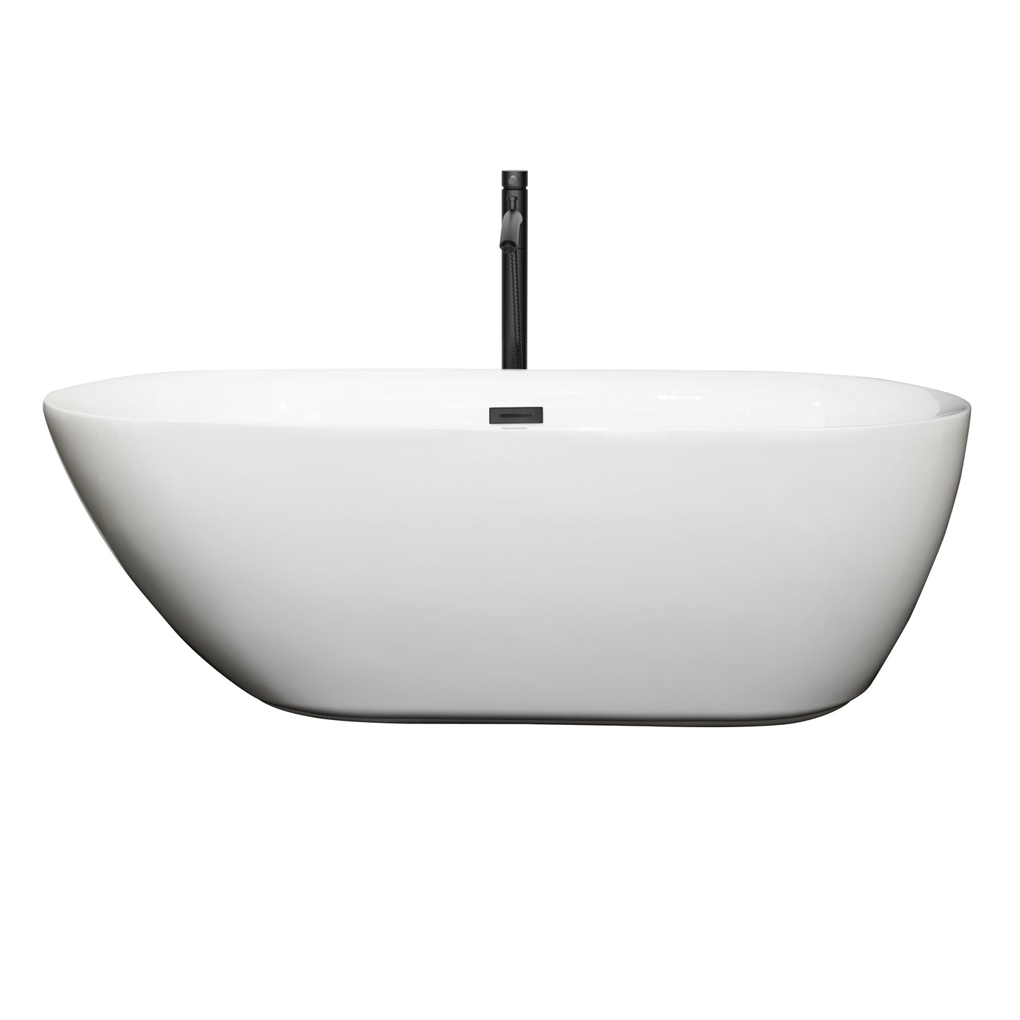 Melissa 65" Freestanding Bathtub in White, Overflow Trim in Matte Black