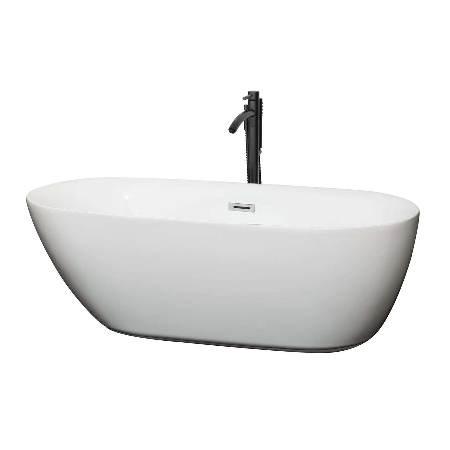 Melissa 65" Freestanding Bathtub in White, Polished Chrome Trim, Faucet in Black