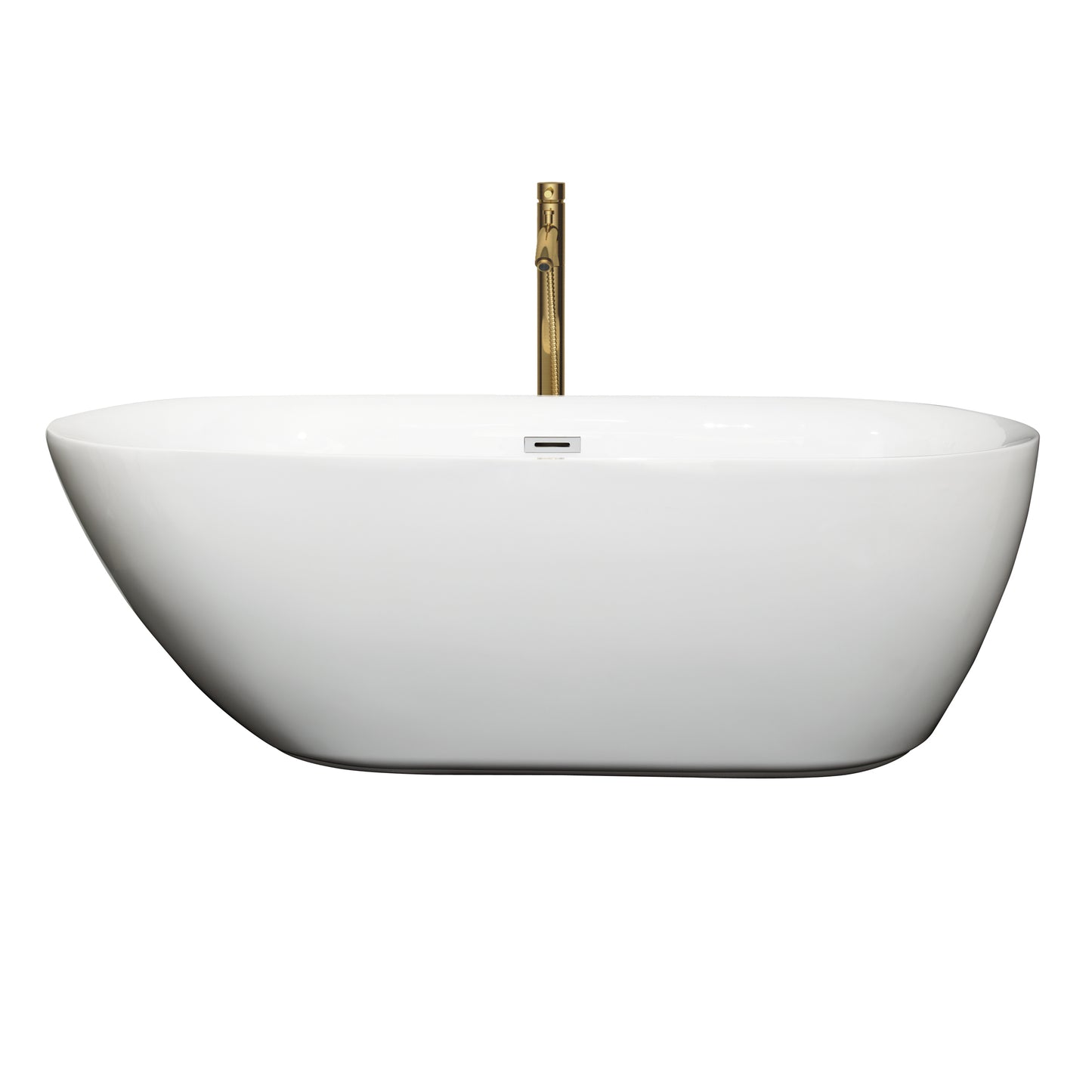 Melissa 65" Freestanding Bathtub in White, Chrome Trim, Faucet in Brushed Gold
