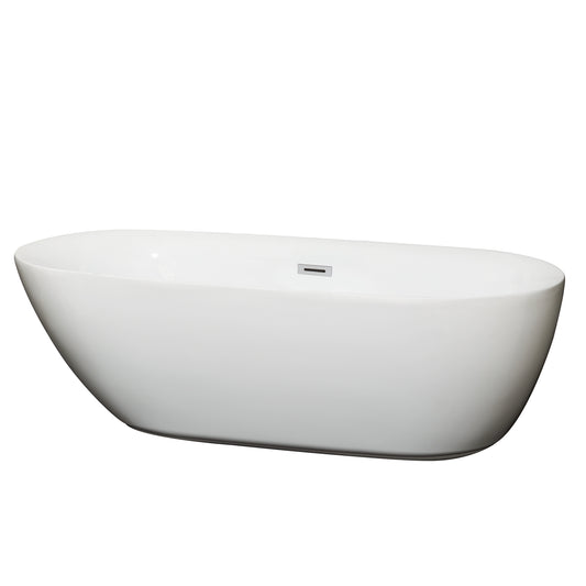 Melissa 71" Freestanding Bathtub in White, Polished Chrome Drain, Overflow Trim