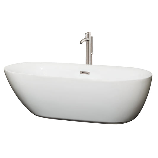 Melissa 71" Freestanding Bathtub in White, Faucet, Overflow Trim in Nickel