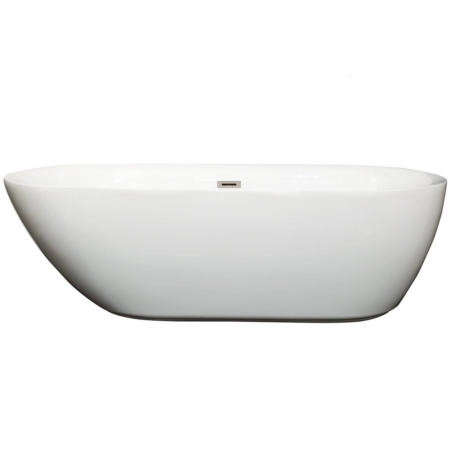 Melissa 71" Freestanding Bathtub in White, Brushed Nickel Drain, Overflow Trim