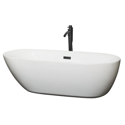 Melissa 71" Freestanding Bathtub in White, Overflow Trim in Matte Black