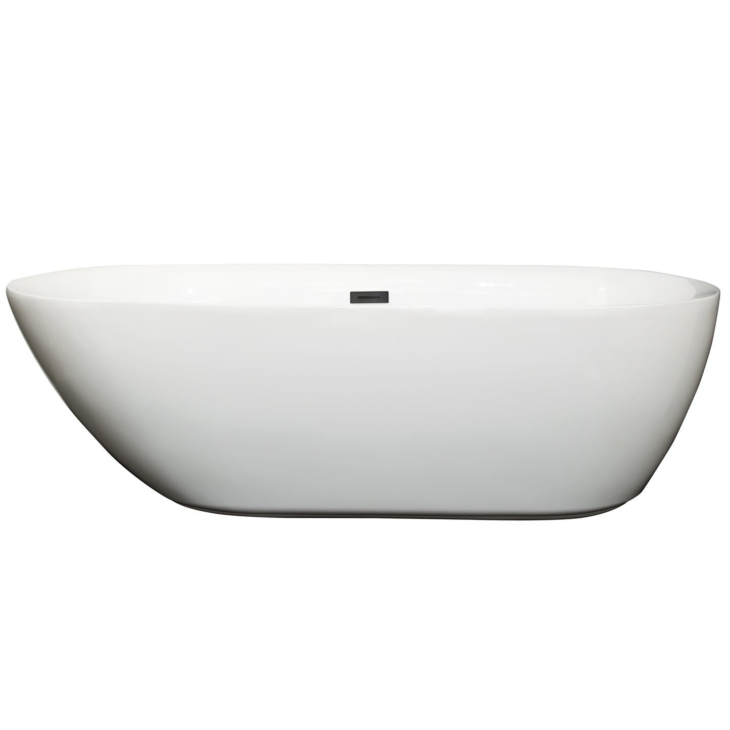 Melissa 71" Freestanding Bathtub in White, Matte Black Drain, Overflow Trim