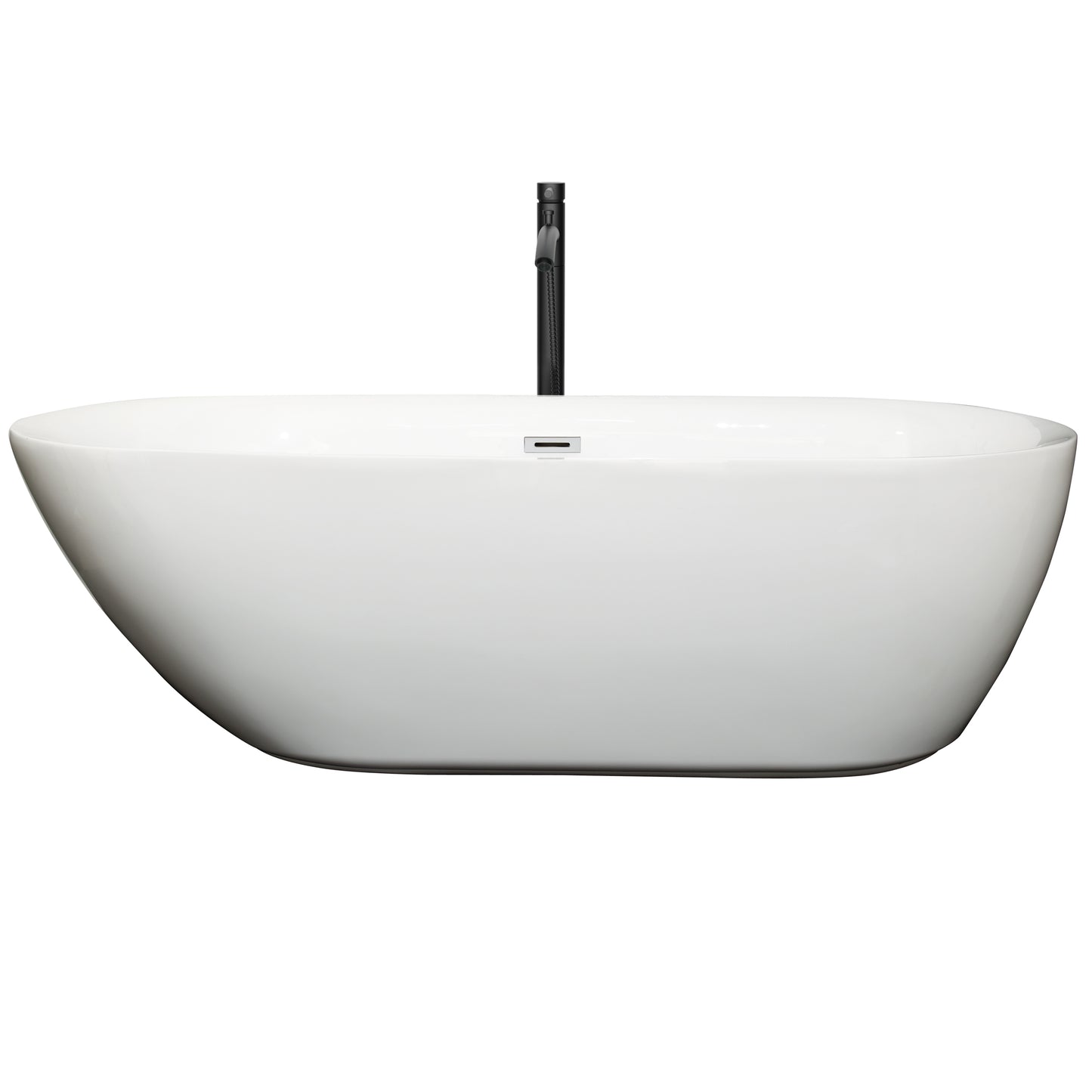 Melissa 71" Freestanding Bathtub in White, Polished Chrome Trim, Faucet in Black