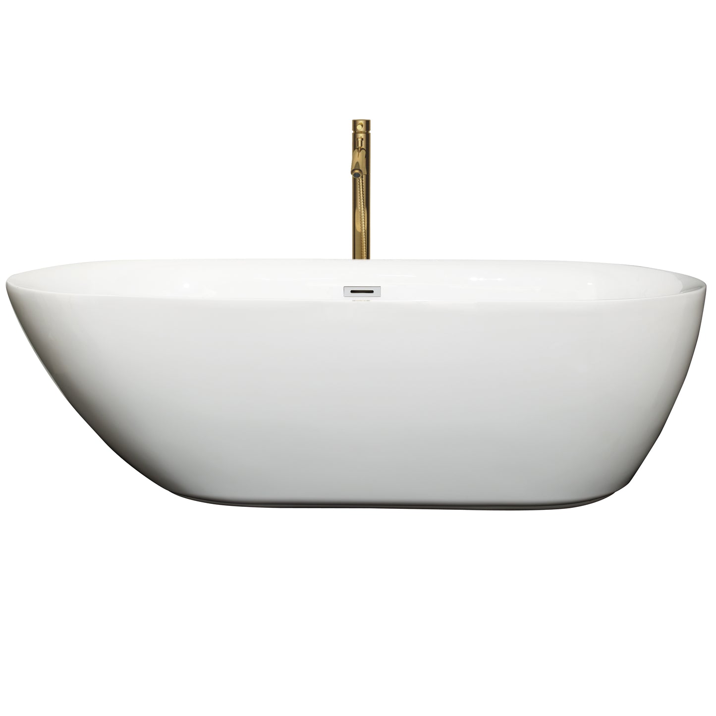 Melissa 71" Freestanding Bathtub in White, Chrome Trim, Faucet in Brushed Gold