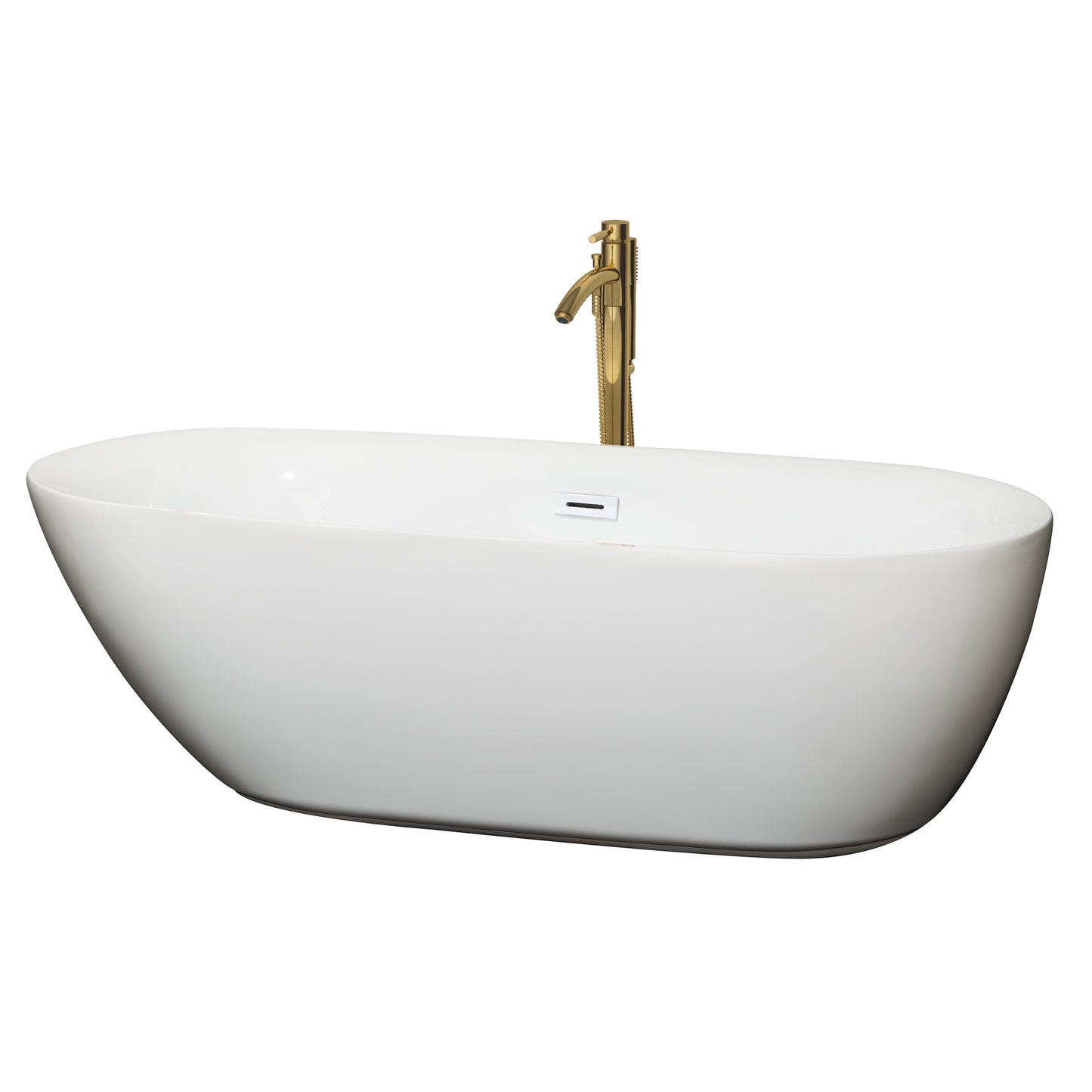 Melissa 71" Freestanding Bathtub in White, White Trim, Faucet in Brushed Gold