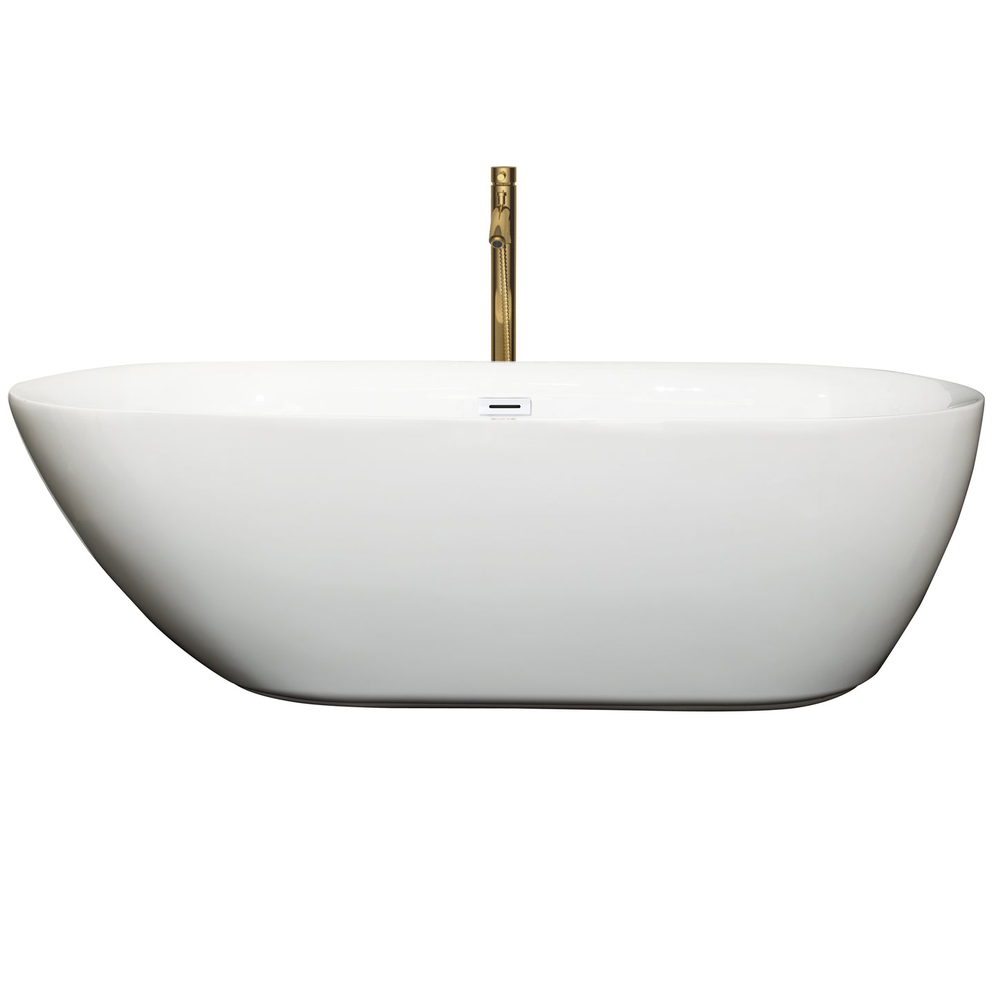 Melissa 71" Freestanding Bathtub in White, White Trim, Faucet in Brushed Gold