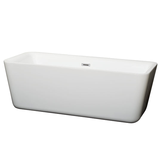 Emily 69" Freestanding Bathtub in White, Polished Chrome Drain, Overflow Trim