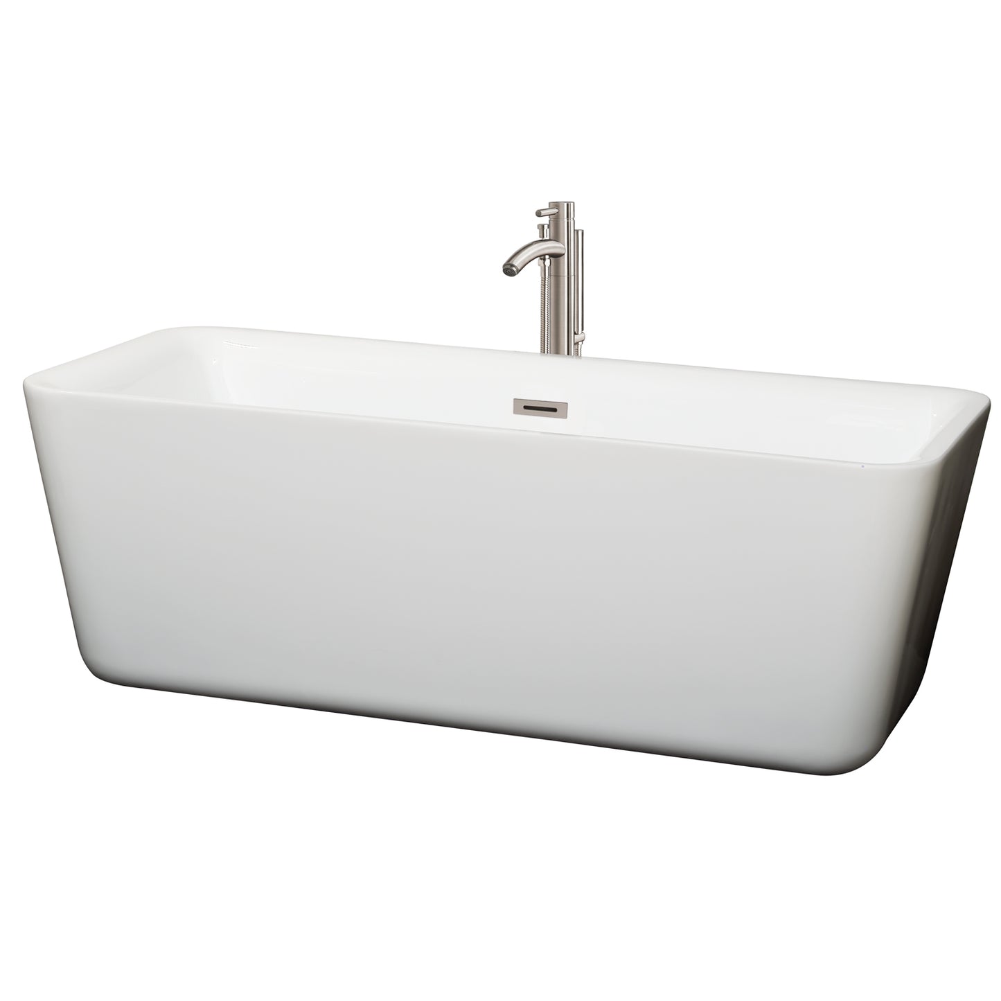 Emily 69" Freestanding Bathtub in White, Overflow Trim