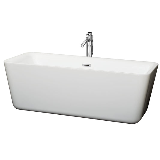 Emily 69 Inch Freestanding Bathtub in White, Brushed Nickel Drain,Overflow Trim