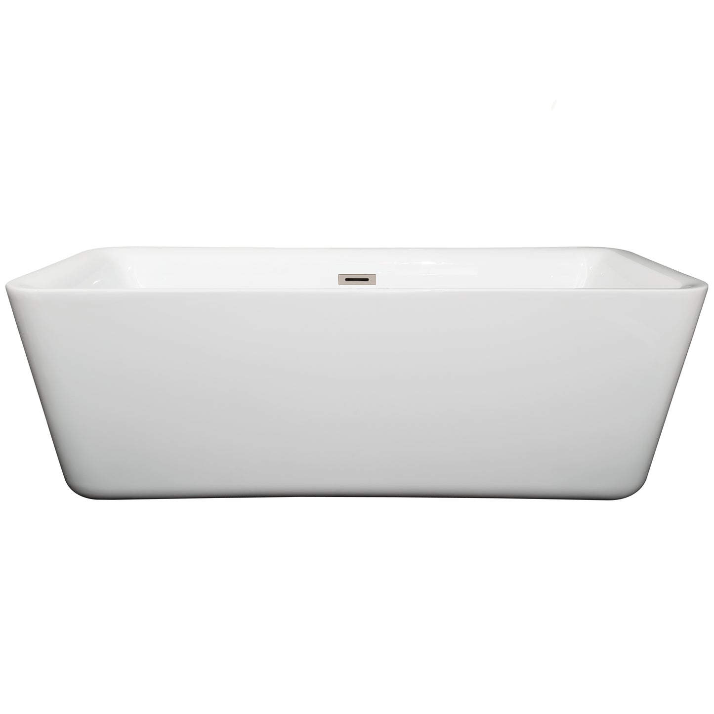 Emily 69" Freestanding Bathtub in White, Brushed Nickel Drain, Overflow Trim