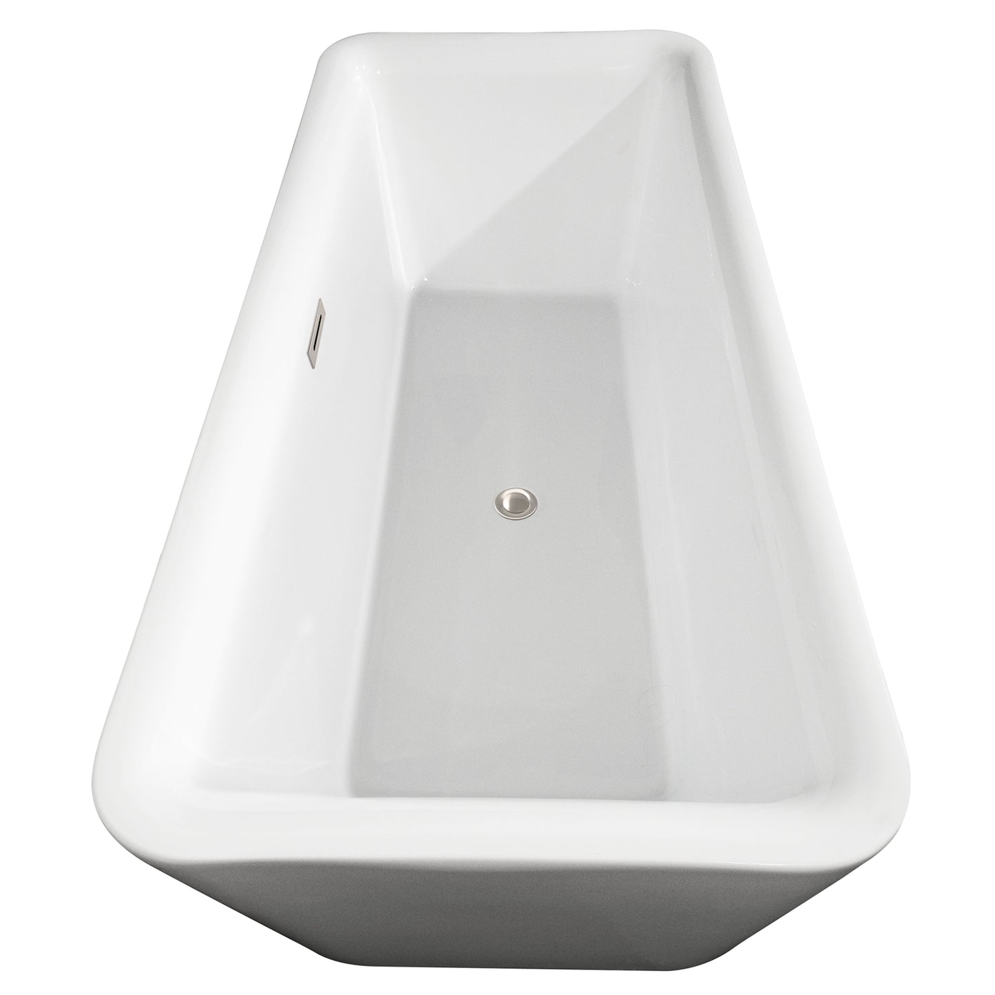 Emily 69" Freestanding Bathtub in White, Brushed Nickel Drain, Overflow Trim