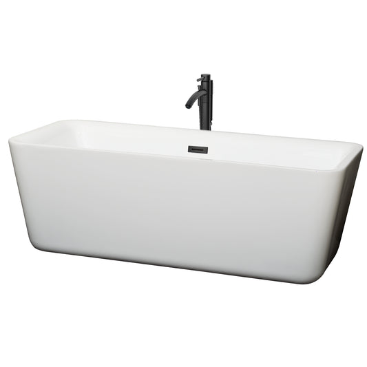 Emily 69" Freestanding Bathtub in White, Overflow Trim in Matte Black