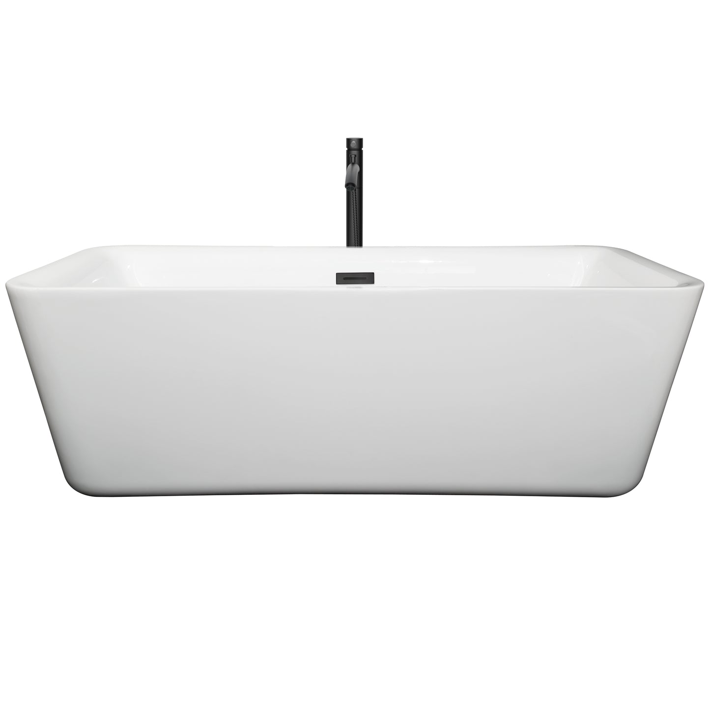 Emily 69" Freestanding Bathtub in White, Overflow Trim in Matte Black