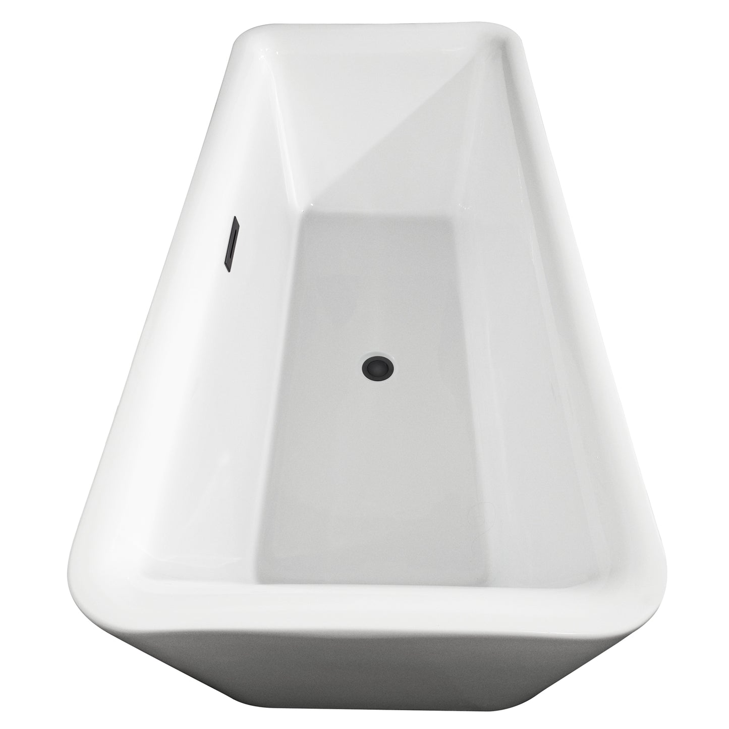 Emily 69" Freestanding Bathtub in White, Matte Black Drain, Overflow Trim