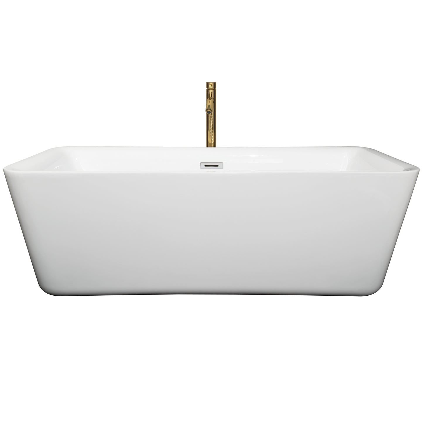 Emily 69" Freestanding Bathtub in White, Chrome Trim, Faucet in Brushed Gold